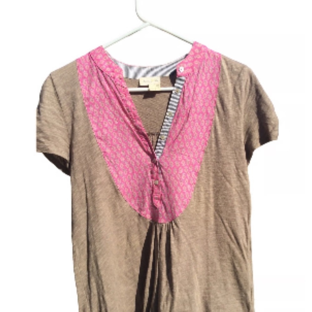 Anthropologie Meadow Rue Pink and Brown Women's Top Sz. S